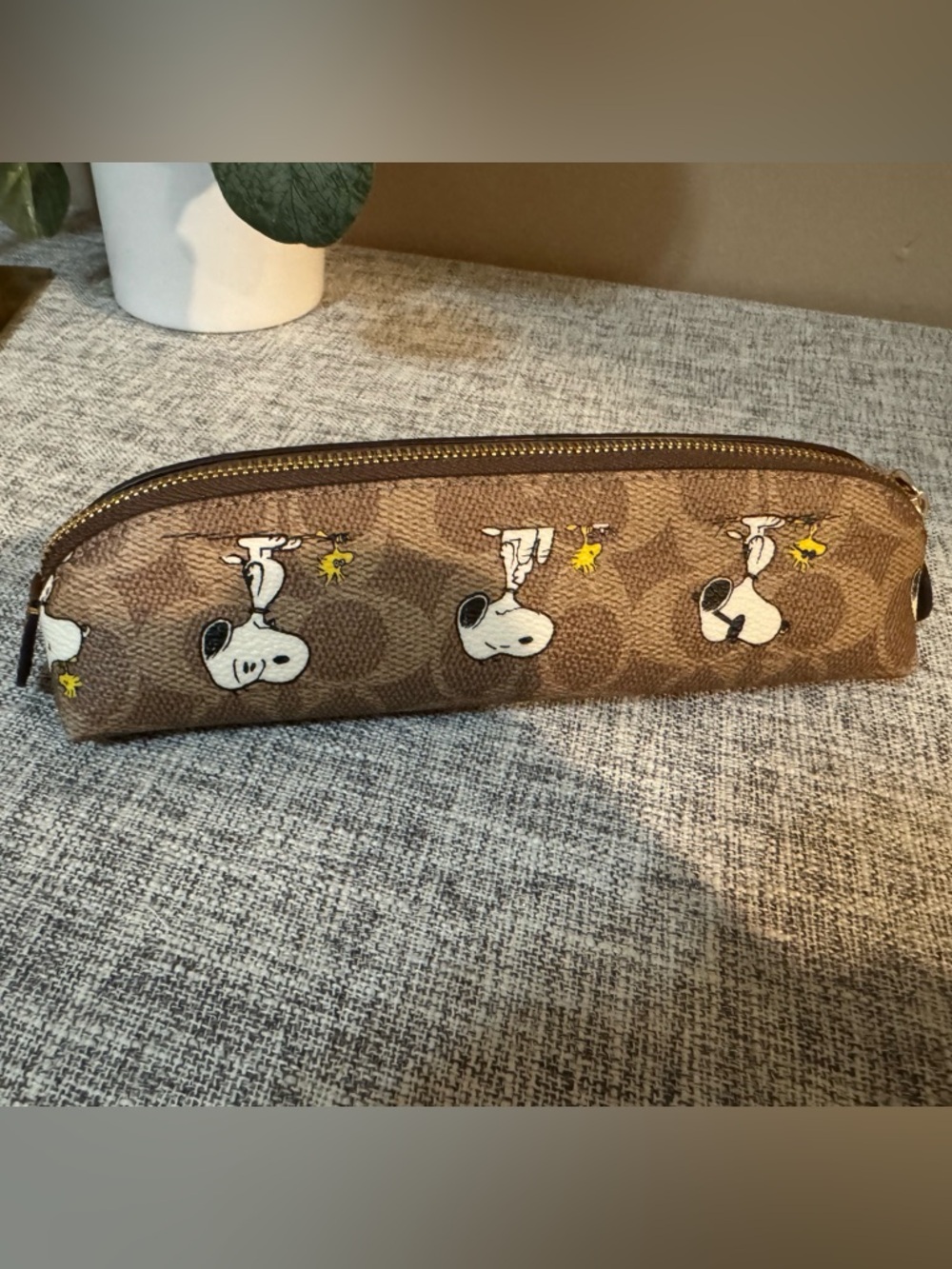 Coach Brown Monogram Snoopy Pencil Case